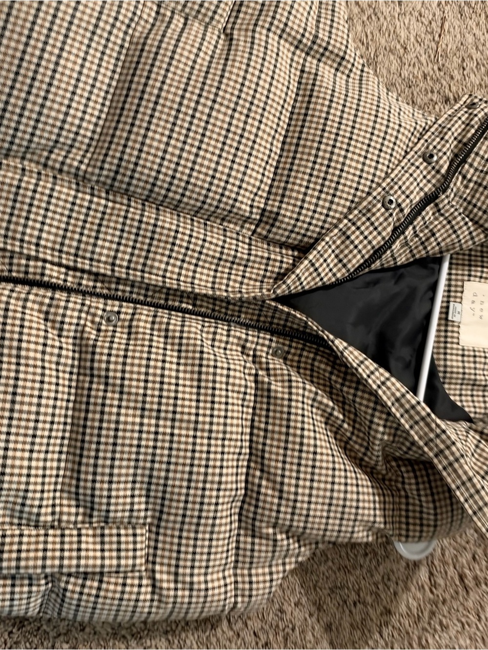 a new day Beige and Black Plaid Puffer Vest